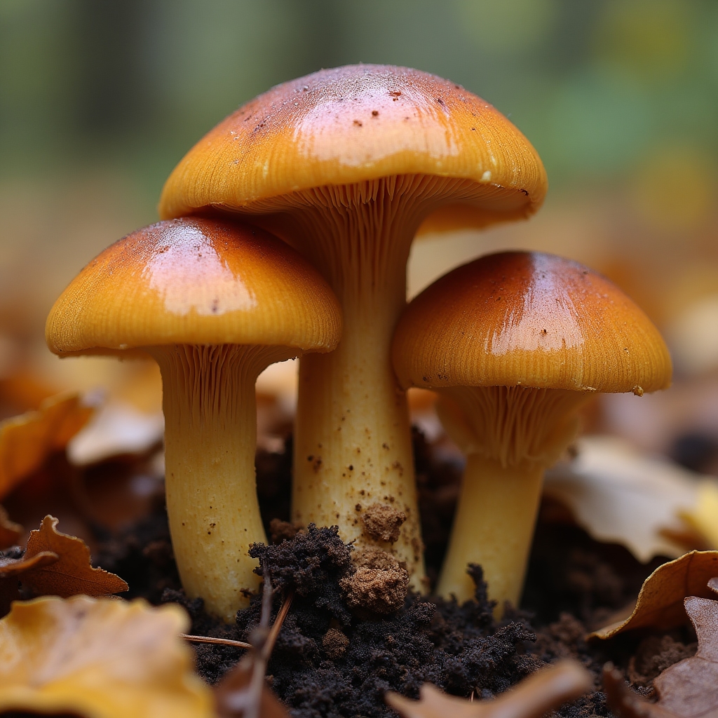 Cortinarius orellanus con sombrero pardo-naranja en bosque de hayas
