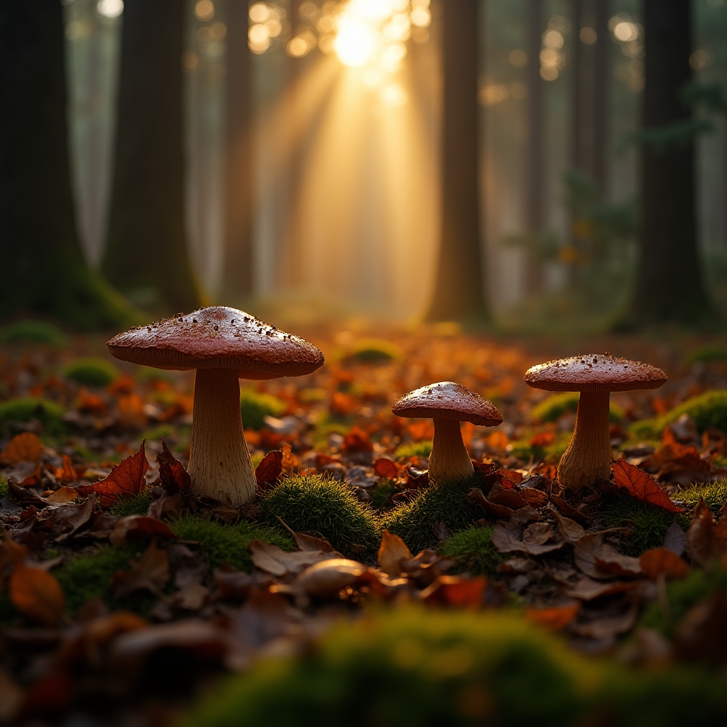 Setas silvestres en un bosque español en otoño