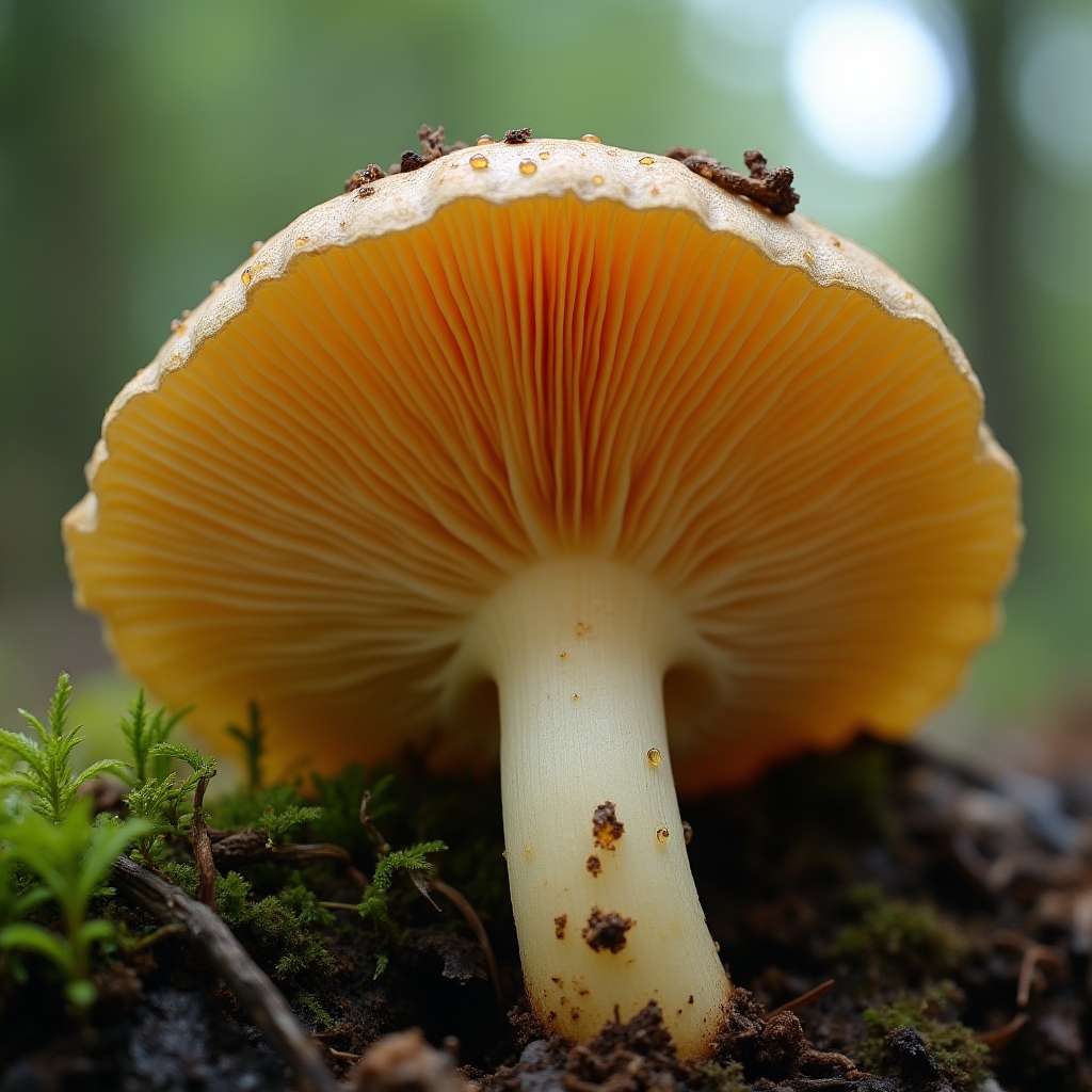 Detalle de láminas y sombrero de una seta silvestre